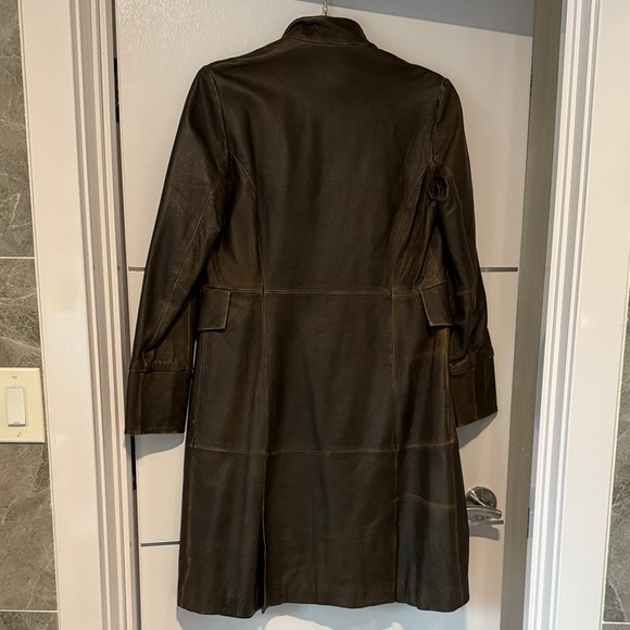 Brown Military Style Leather Jacket with Gold Buttons Size 10 - Picture 8 of 13